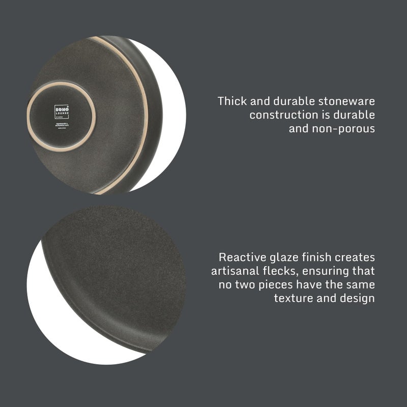 Gibson Elite Pasco 12 Piece (Service for 4) Plates and Bowls Reactive Glaze Dishes Stoneware Ceramic Dinnerware Set - Black - Image 4