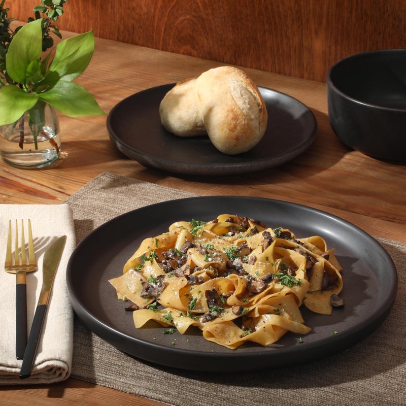 Gibson Elite Pasco 12 Piece (Service for 4) Plates and Bowls Reactive Glaze Dishes Stoneware Ceramic Dinnerware Set - Black - Image 5