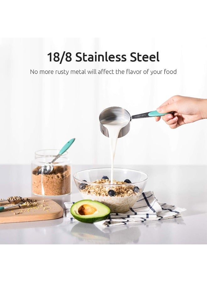 U-Taste Measuring Cups : U-Taste 18/8 Stainless Steel Measuring Cups and Spoons Set of 10 Piece, Upgraded Thickness Handle(Aqua Sky) - Image 3