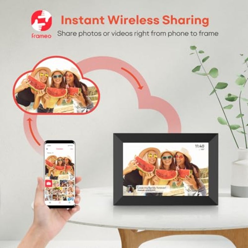 إطار صورة رقمي بشبكة WiFi مقاس 10.1 بوصة من Frameo، وشاشة لمس IPS عالية الدقة 1280 × 800 إطار صور إلكتروني، وذاكرة 32 جيجابايت، وتدوير تلقائي، وقابل للتركيب على الحائط، ومشاركة الصور/مقاطع الفيديو عبر تطبيق Frameo من أي مكان، عبوة من قطعتين - Image 2