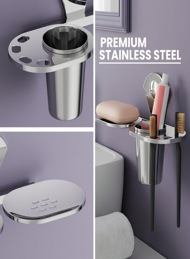 GLOXY Premium 3in1 Bathroom Soap Holder Dish with Toothbrush & Toothpaste Tumbler Holder - Rust Resistant Chrome Finish Stainless Steel Wall Mount Soap Stand for Home, Hotels & Restaurants - Image 4