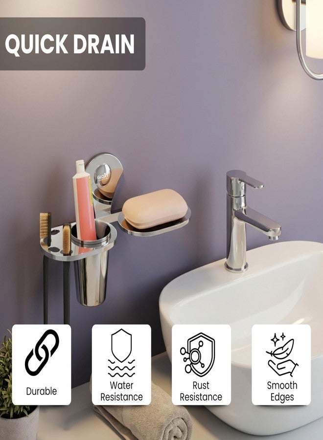 GLOXY Premium 3in1 Bathroom Soap Holder Dish with Toothbrush & Toothpaste Tumbler Holder - Rust Resistant Chrome Finish Stainless Steel Wall Mount Soap Stand for Home, Hotels & Restaurants - Image 3