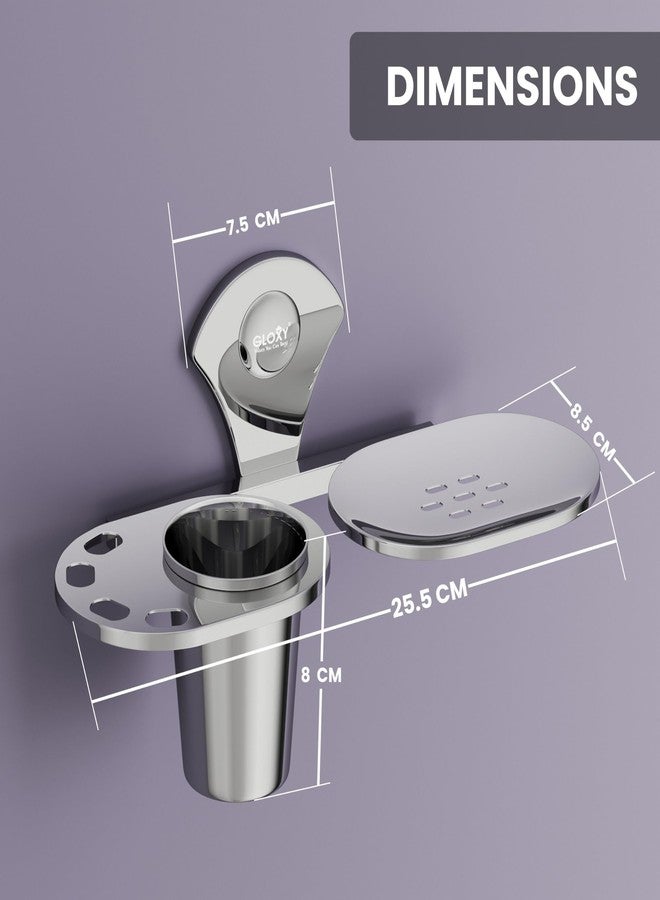 GLOXY Premium 3in1 Bathroom Soap Holder Dish with Toothbrush & Toothpaste Tumbler Holder - Rust Resistant Chrome Finish Stainless Steel Wall Mount Soap Stand for Home, Hotels & Restaurants - Image 2
