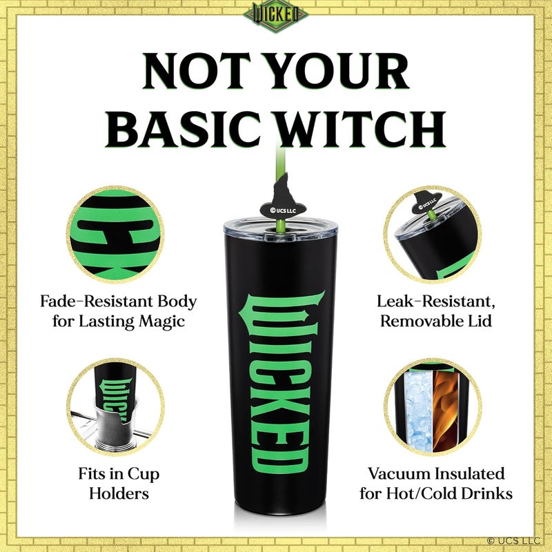 Dragon Glassware منتجات x Wicked: عبوة تحتوي على كوبين عازلين حرارياً سعة 24 أونصة لكل كوب، كل كوب مزود بغطاء وقشة، بالإضافة إلى أربع قشات وأغطية. منتجات رسمية لعلامة Wicked. - Image 5