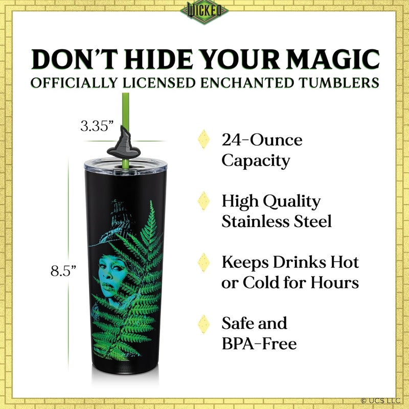 Dragon Glassware منتجات x Wicked: عبوة تحتوي على كوبين عازلين حرارياً سعة 24 أونصة لكل كوب، كل كوب مزود بغطاء وقشة، بالإضافة إلى أربع قشات وأغطية. منتجات رسمية لعلامة Wicked. - Image 3