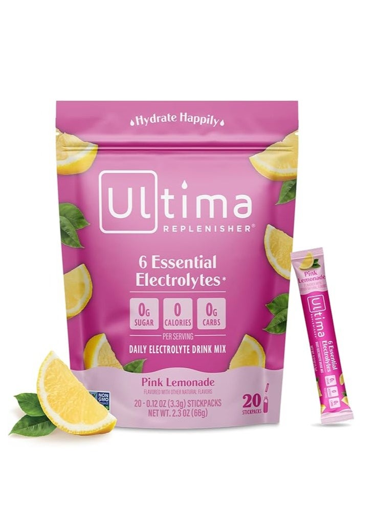 Ultima Replenisher Daily Electrolyte Drink Mix -Pink Lemonade 20 Stickpacks  - Image 1