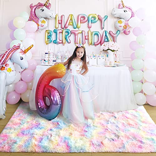 Noahas 4x6 Fluffy Rainbow Rugs for Bedroom Girls,Shag Pink Kids Room Rug,Shaggy Area Rugs for Living Room,Soft Fuzzy Colorful Playroom Nursery Dorm Carpets Room Decor - Image 3