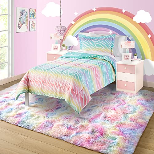 Noahas 4x6 Fluffy Rainbow Rugs for Bedroom Girls,Shag Pink Kids Room Rug,Shaggy Area Rugs for Living Room,Soft Fuzzy Colorful Playroom Nursery Dorm Carpets Room Decor - Image 2