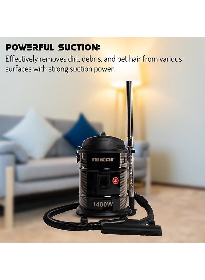 NIKAI 17 Liter Drum Vacuum Cleaner, Blower Function, Low-Noise Level, Dust Full Indicator, Metal Telescopic Tube 17 L 1400 W NVC990TX Black - Image 3