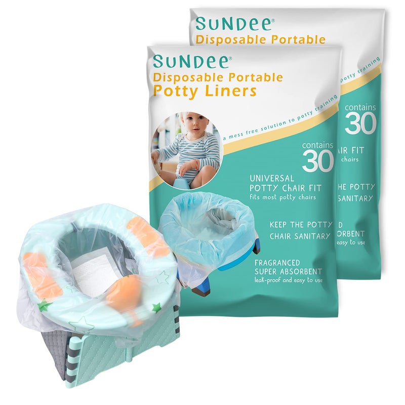 Sundee Potty Chair Liners, Portable Disposable Potty Liner Bags for Universal Potty Training Toilet Seat, Toddler Outdoors Travel Baby Toilet Liners - 60 Pack - Image 1