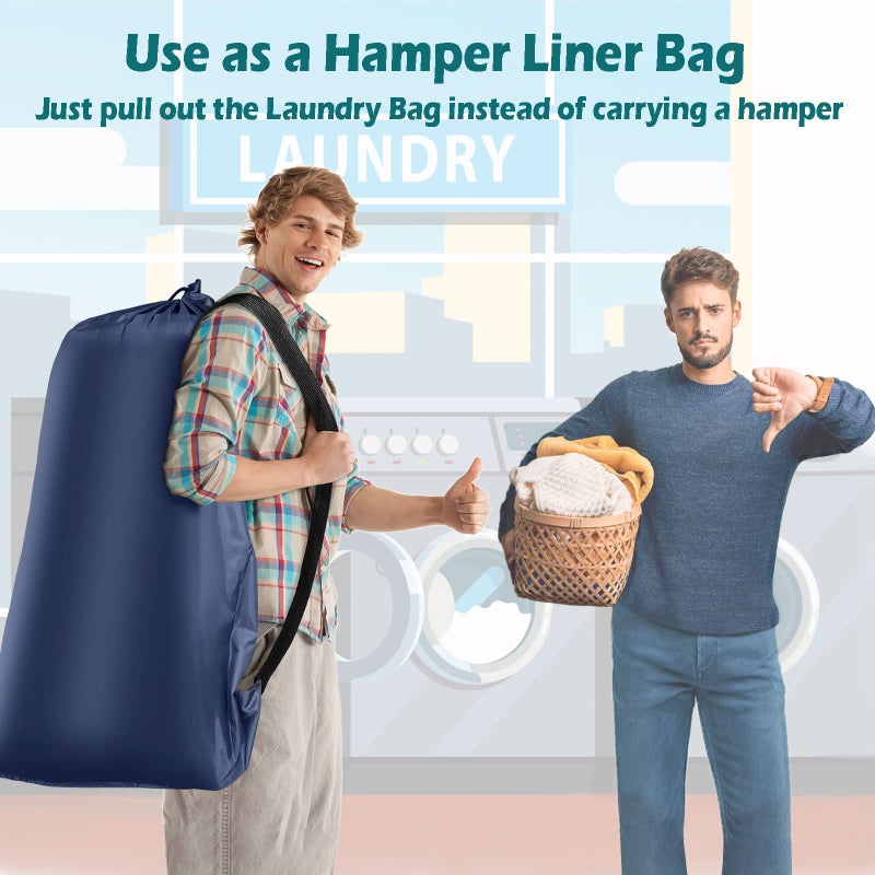 Coomee Heavy Duty Laundry Bag 2 Pack XL Nylon Laundry Bags with Straps, Washable Large Dirty Clothes Organizer with Drawstring Closure, Travel Washing Bag Fit a Laundry Hamper or Basket - Image 4
