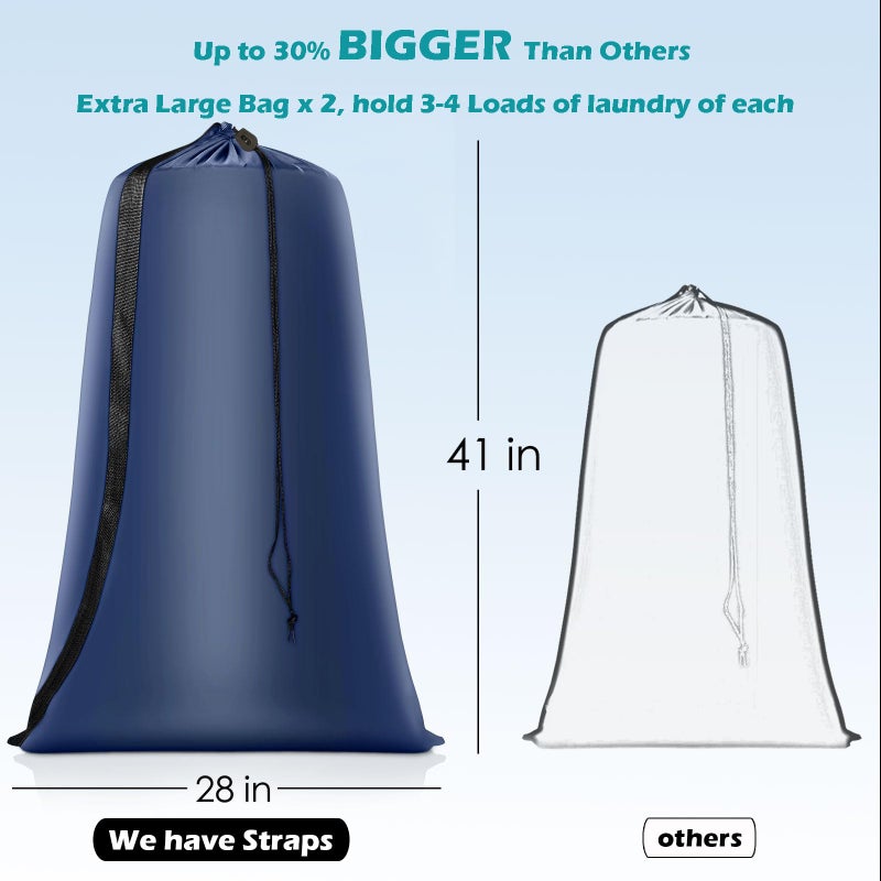 Coomee Heavy Duty Laundry Bag 2 Pack XL Nylon Laundry Bags with Straps, Washable Large Dirty Clothes Organizer with Drawstring Closure, Travel Washing Bag Fit a Laundry Hamper or Basket - Image 2