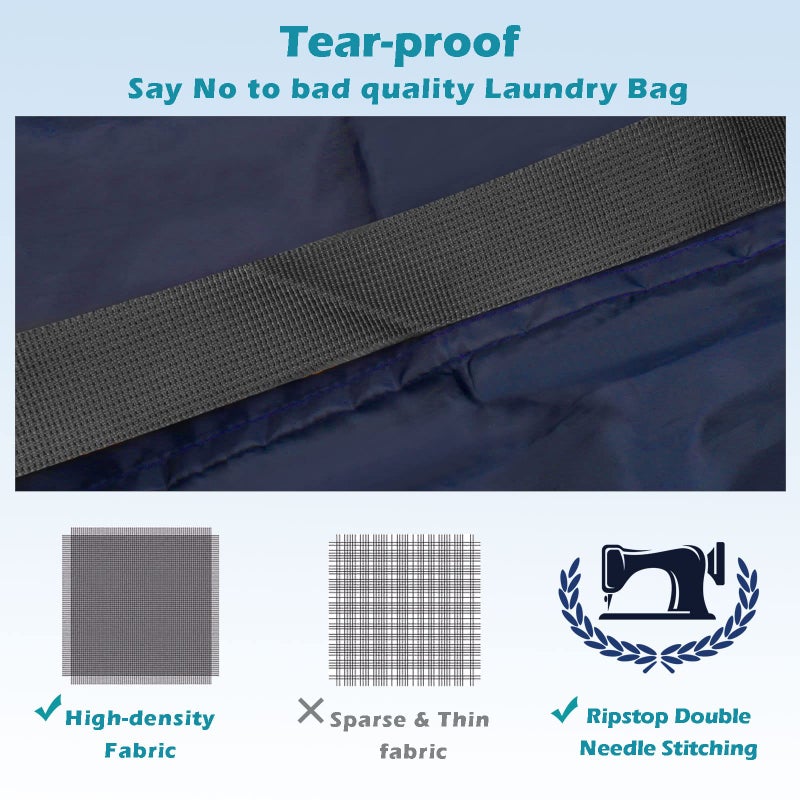 Coomee Heavy Duty Laundry Bag 2 Pack XL Nylon Laundry Bags with Straps, Washable Large Dirty Clothes Organizer with Drawstring Closure, Travel Washing Bag Fit a Laundry Hamper or Basket - Image 3