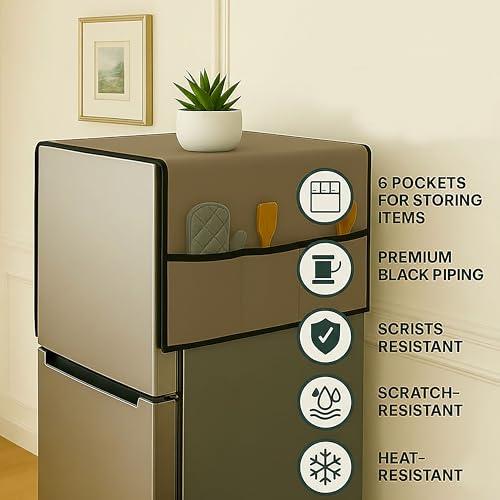 Fancy Walas Refrigerator Single Door Waterproof, Dustproof, Refrigerator Top Cover, Protective Cover for Fridges with Extra Storage Space Nylon Top cover with 6 Storage Pockets ( Brown, 130 x 54 cm ) - Image 4