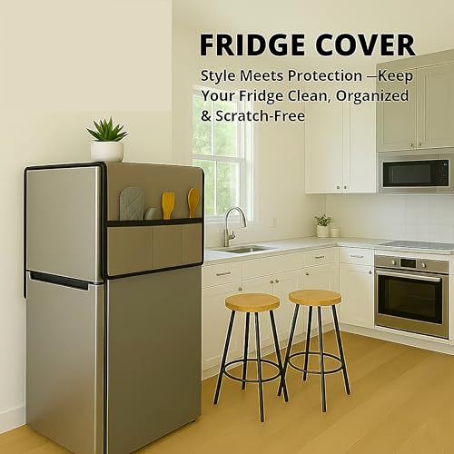 Fancy Walas Refrigerator Single Door Waterproof, Dustproof, Refrigerator Top Cover, Protective Cover for Fridges with Extra Storage Space Nylon Top cover with 6 Storage Pockets ( Brown, 130 x 54 cm ) - Image 5