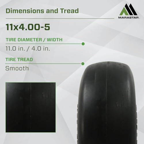 MARASTAR 00232-2PK Universal Fit Flat-Free 11x4.00-5 Tire and Wheel Assembly, Zero Turn Lawn Mower Replacement Tires, Smooth Tread, Adapter Kit included, 2 pack - Image 3