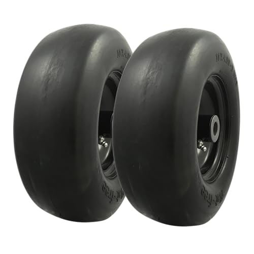 MARASTAR 00232-2PK Universal Fit Flat-Free 11x4.00-5 Tire and Wheel Assembly, Zero Turn Lawn Mower Replacement Tires, Smooth Tread, Adapter Kit included, 2 pack - Image 1