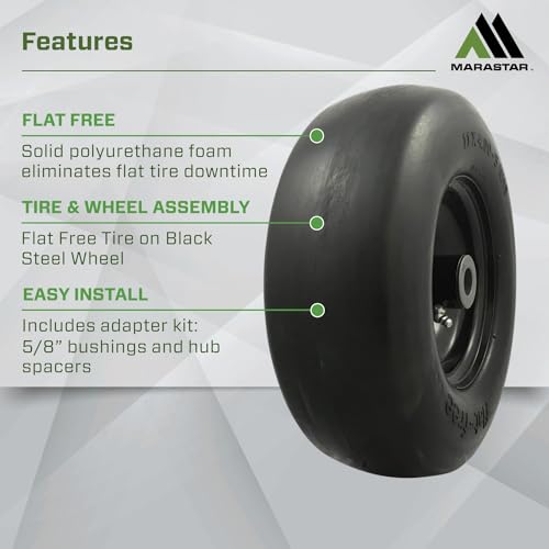 MARASTAR 00232-2PK Universal Fit Flat-Free 11x4.00-5 Tire and Wheel Assembly, Zero Turn Lawn Mower Replacement Tires, Smooth Tread, Adapter Kit included, 2 pack - Image 5