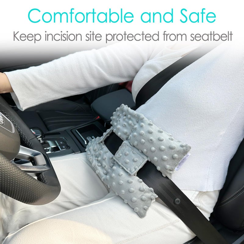 D. Cozy Ostomy Seat Belt Pillow Stoma Seatbelt Protector Ostomy Bag Cover Pillow for Driving Ileostomy Ostomy Support Pillow Urostomy Supplies Car Women Men Minky Dot Light Gray - Image 3