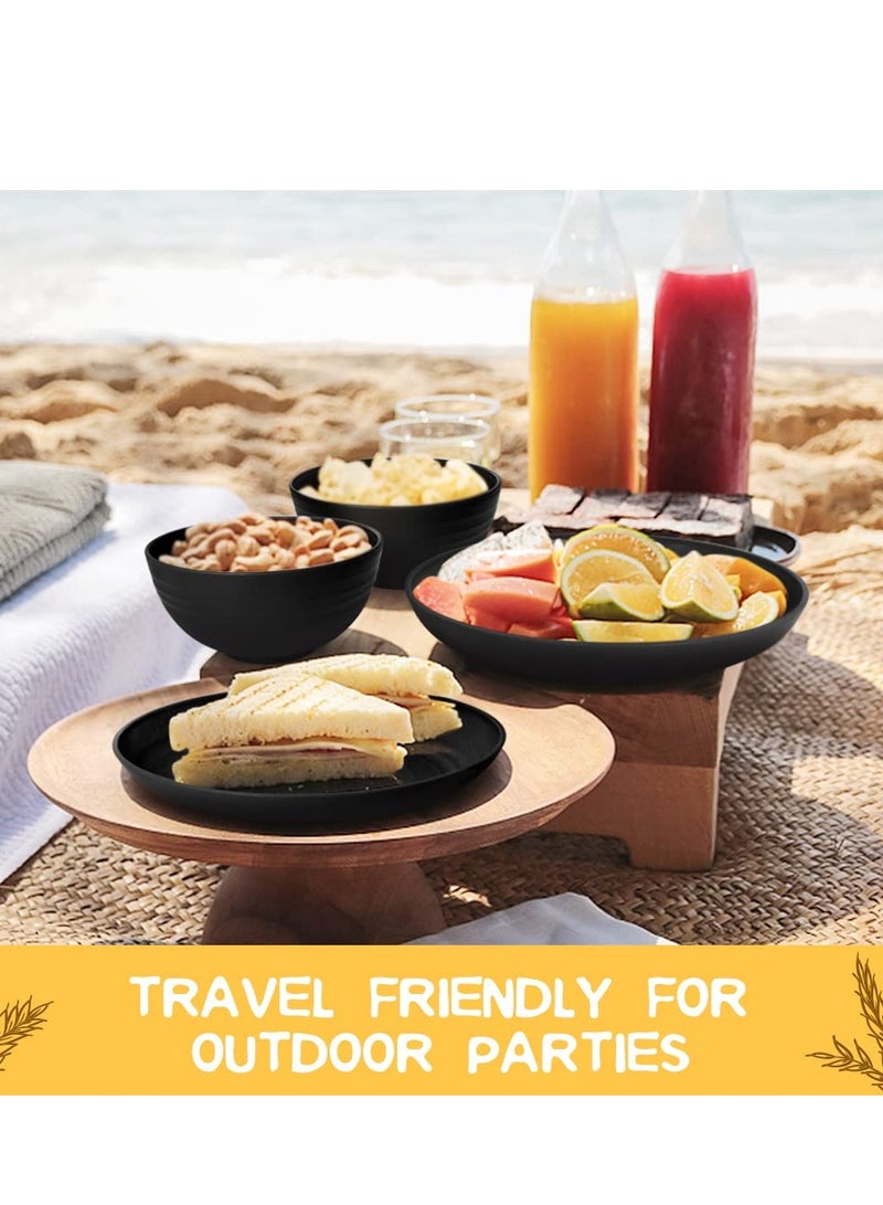 GGOOT 32 Piece Kitchen Plastic Wheat Straw Dinnerware Set, Service for 8, Dinner Plates, Dessert Plate, Cereal Bowls, Cups, Unbreakable Colorful Plastic Outdoor Camping Dishes, Black - Image 5