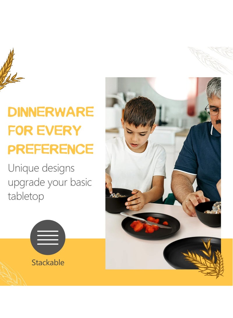 GGOOT 32 Piece Kitchen Plastic Wheat Straw Dinnerware Set, Service for 8, Dinner Plates, Dessert Plate, Cereal Bowls, Cups, Unbreakable Colorful Plastic Outdoor Camping Dishes, Black - Image 2