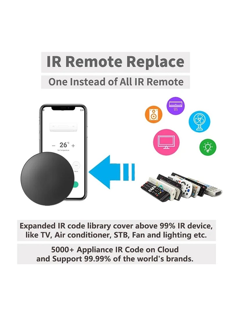Smart Wifi Universal Smartphone Remote  –  IR (Infrared) and RF (Radio Frequency, covering RF315 and RF433) technologiesType-C Adapter for TV, AC, and Smart Devices, Compatible with Alexa and Google Home Siri Voice Control Infrared Remote Control