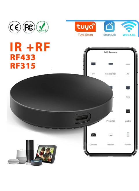 Smart Wifi Universal Smartphone Remote  –  IR (Infrared) and RF (Radio Frequency, covering RF315 and RF433) technologiesType-C Adapter for TV, AC, and Smart Devices, Compatible with Alexa and Google Home Siri Voice Control Infrared Remote Control