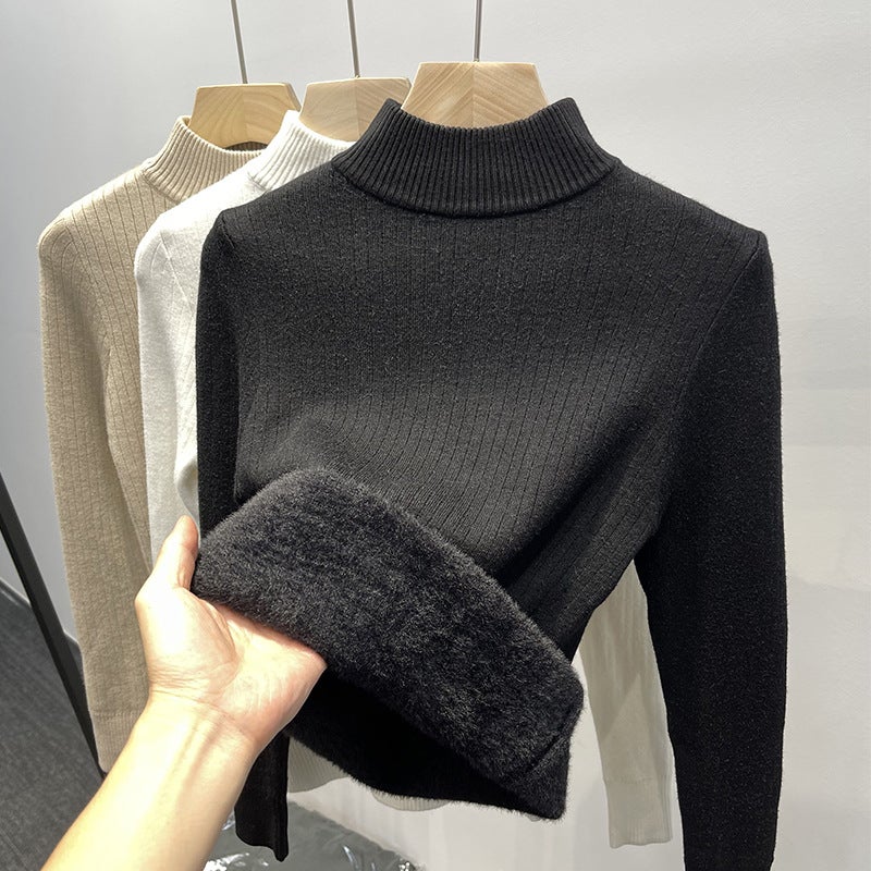 One-piece Velvet Faux Two-piece Coat Women Loose Autumn Winter Style High-crown Base Shirt Thick Warm 1286 Black - Image 1