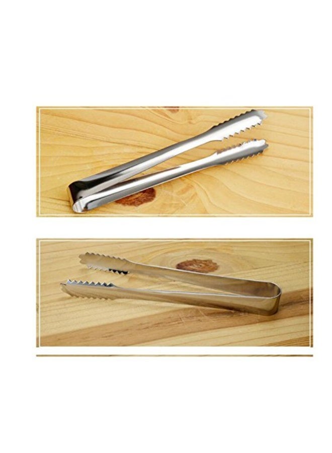 UPSTORE 3PCS Silver 7inch Stainless Steel Kitchen Tongs Utensils Food Tongs Heavy Duty Serving Appetizers Clipping Toast Bread Grilling Buffet Ice Pastry Sandwich Barbecue for Tea Party Coffee Bar Kitchen - Image 2