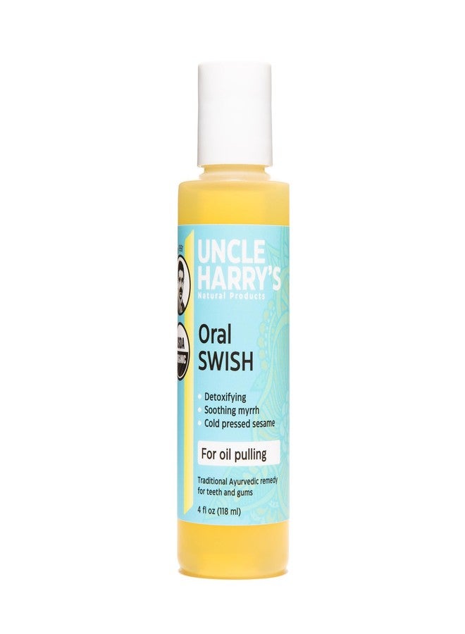 Uncle Harry's Certified Organic Oral Swish for Ayurvedic Oil Pulling | Sesame Oil, Oregano, & Clove | Whitening Mouthwash Treatment for Healthy Teeth & Gums (4 oz - Image 1