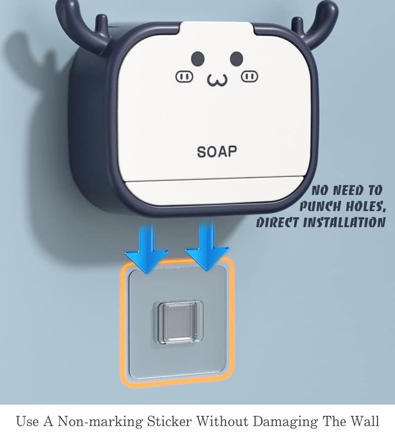 Cyrox Cyrox Bathroom Soap Box Free Punching Soap Box with Lid Water Drain Tray Soap Holder Flip-Top Cartoon Antler Soap Box (1Pcs)  - Image 3