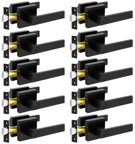 KAMOTA Privacy Door Levers, 10 Pack Matte Black Door Handles Bed and Bath Door Locks Interior Keyless Locksets, Left and Right Hand Reversible - Image 1