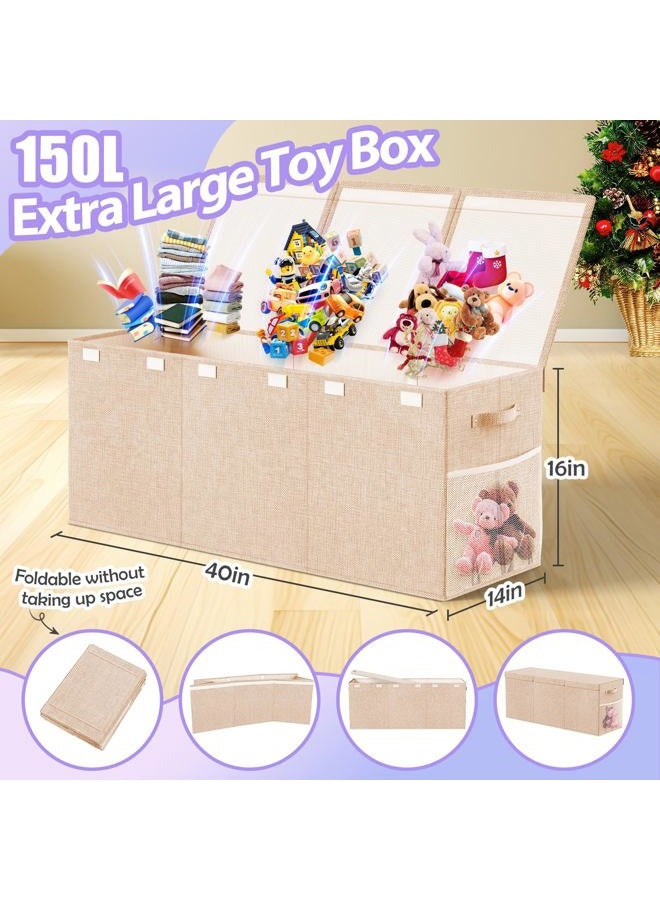 Rocamdo Extra Large Toy Box, Collapsible Storage Bins with Lids, Toy Storage Organizer Toddler Bin Boxes for Kids, Boys, Girls, 40"x14"x16"Toy Chest Baskets for Nursery, Living Room, Playroom, Bedroom, Beige - Image 2