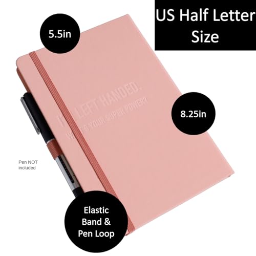 Urby Left Handed Journal w. Leather Cover. The Lefty Stuff Series. College Ruled Left Handed Notebooks, 200 Pages, 80GSM Premium Paper. US Half Letter Size. 8.25x5.5in. Light Pink - Image 4