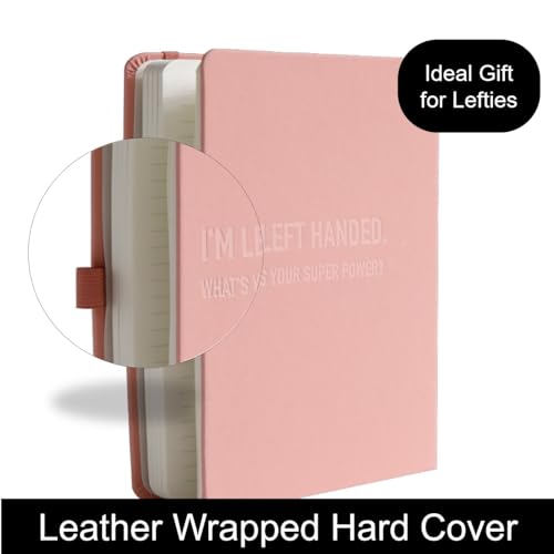 Urby Left Handed Journal w. Leather Cover. The Lefty Stuff Series. College Ruled Left Handed Notebooks, 200 Pages, 80GSM Premium Paper. US Half Letter Size. 8.25x5.5in. Light Pink - Image 2