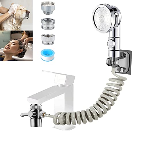 AWXYG Sink Sprayer Attachment for Faucet Kitchen Bathroom OnOff Handheld Shower Head with Flexible Hose Faucet Aerator Diverter Valve Connect Different Sink Faucets for Hair Washing Pet Shower - Image 1