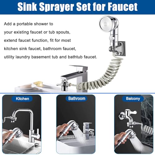AWXYG Sink Sprayer Attachment for Faucet Kitchen Bathroom OnOff Handheld Shower Head with Flexible Hose Faucet Aerator Diverter Valve Connect Different Sink Faucets for Hair Washing Pet Shower - Image 3