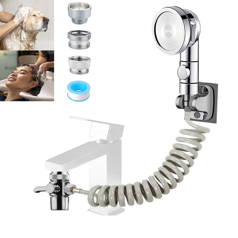 AWXYG Sink Sprayer Attachment for Faucet Kitchen Bathroom OnOff Handheld Shower Head with Flexible Hose Faucet Aerator Diverter Valve Connect Different Sink Faucets for Hair Washing Pet Shower - Image 2