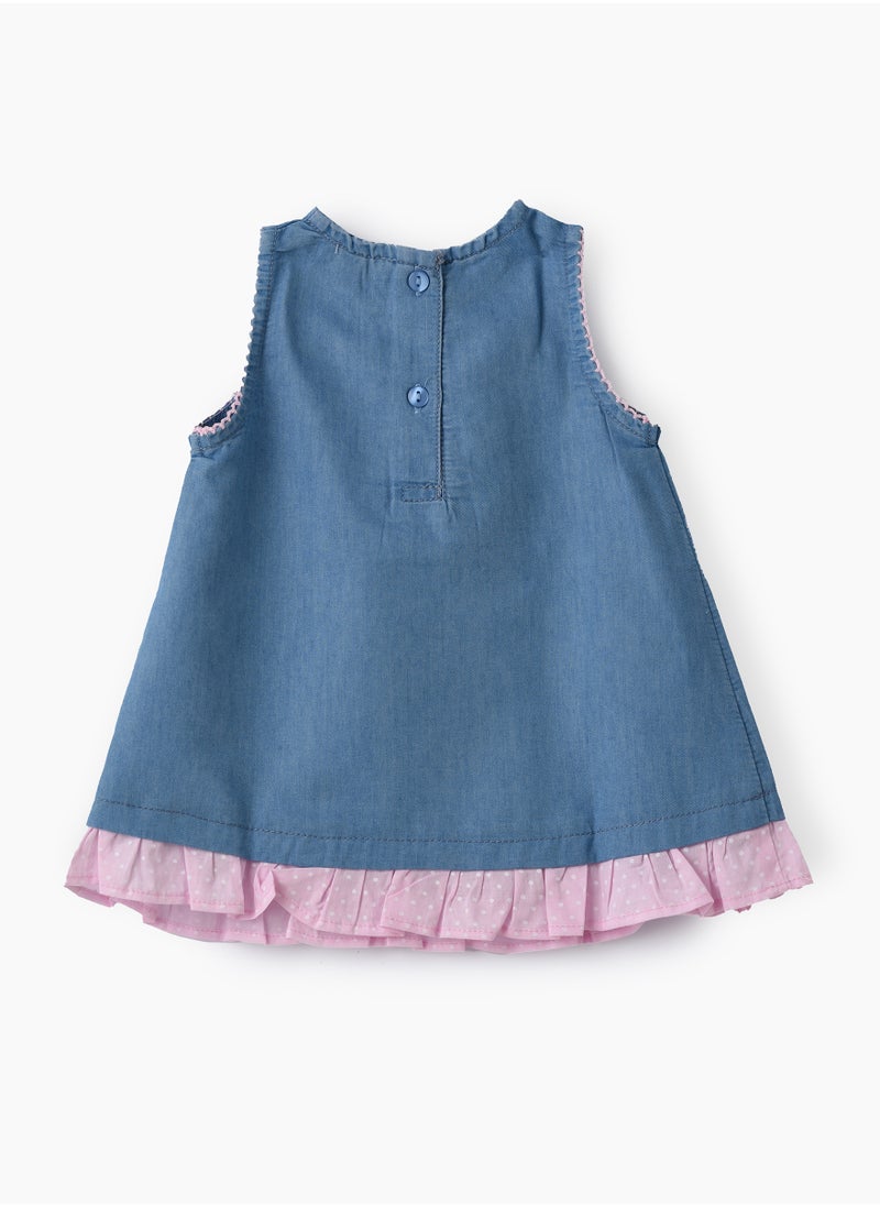 Jelliene Girls Blue Butterfly Embroidered Denim Dress  - Image 2