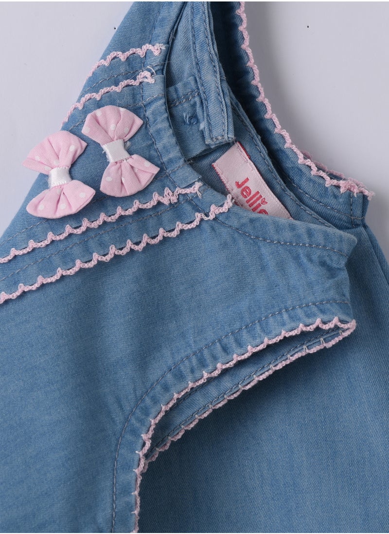 Jelliene Girls Blue Butterfly Embroidered Denim Dress  - Image 4