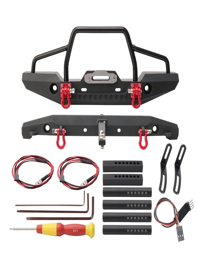 Rchobbytop 1/10 RC Metal Front and Rear Bumper Combo W/LED Lights Tow Shackles Winch Mount Seat Trailer Hitch for TRX4 SCX10 II 90046 Rock Crawler Truck - Image 1