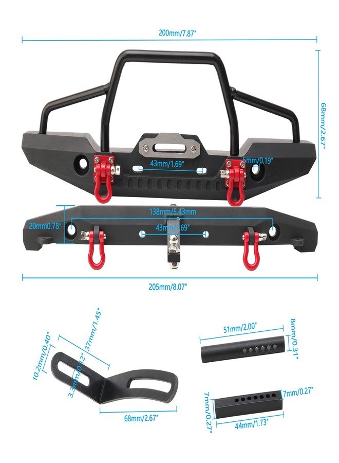 Rchobbytop 1/10 RC Metal Front and Rear Bumper Combo W/LED Lights Tow Shackles Winch Mount Seat Trailer Hitch for TRX4 SCX10 II 90046 Rock Crawler Truck - Image 2