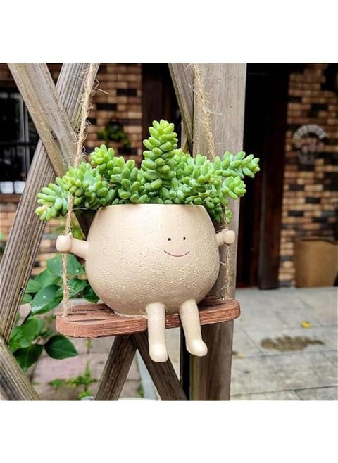 Durku Swing Face Hanging Planters Pot for Indoor Outdoor Plants, Cute Swinging Plant Pot, Swinging Hanging Flower Pots, Swinging Face Hanging Planter Pot Head, Resin Succulent Planter