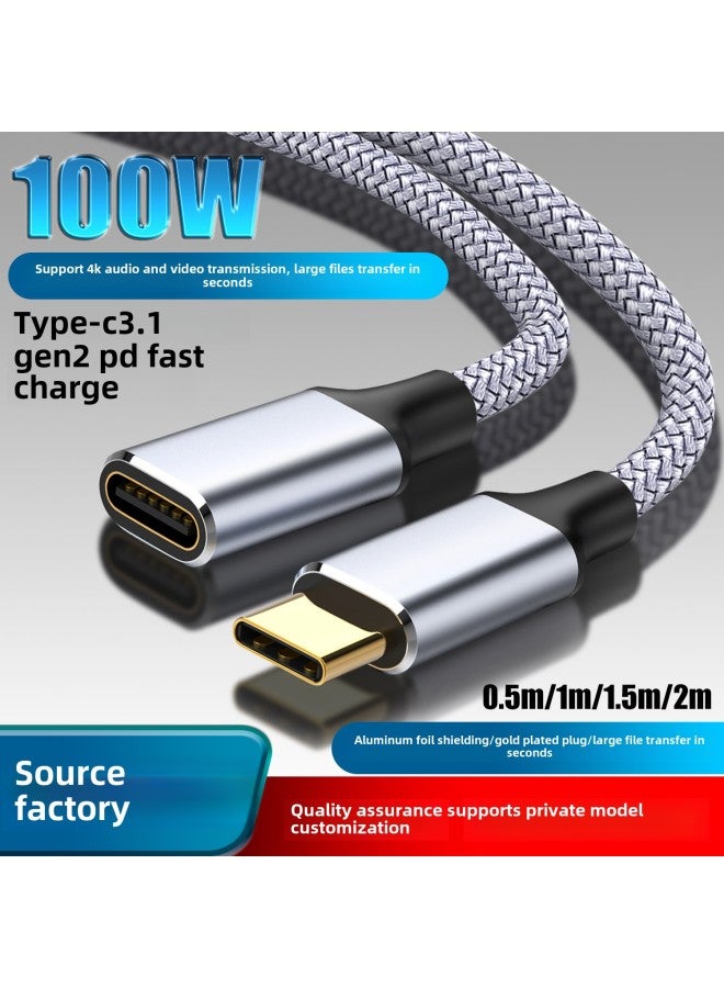 Typec3.1 Extension Cord Male To Female Usb3.2otg Extension Data Cable Pd Mobile Phone Charging Cable Extension Interface-color:Black 3.1C To C Female 【braided Reinforcement】-Cord Length:0.5m - Image 1