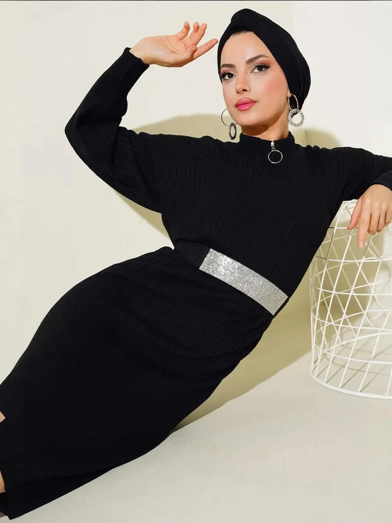 بيغ دارت BDART Maxi Turtleneck Ribbed Knit Dress