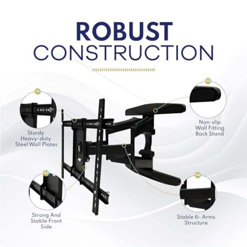 Full Motion TV Wall Mount for 40-85 Inch LED, LCD, OLED and Smart TVs Heavy Duty Double Arm TV Bracket Tilt +5°/-15°, Swivel 180°, Extends 57-517mm Max VESA 600x400mm Supports Up to 50kg - Image 5