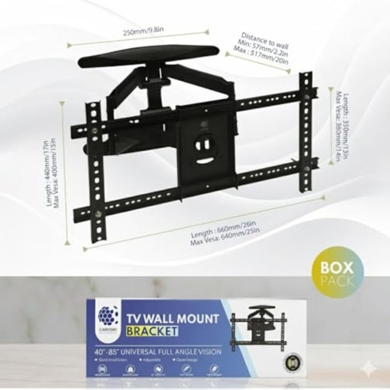 Full Motion TV Wall Mount for 40-85 Inch LED, LCD, OLED and Smart TVs Heavy Duty Double Arm TV Bracket Tilt +5°/-15°, Swivel 180°, Extends 57-517mm Max VESA 600x400mm Supports Up to 50kg - Image 2