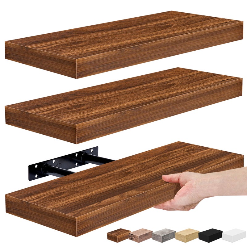Sorbus Floating Shelves for Wall, Bathroom Shelves Wall Mounted for Kitchen, Bedroom, Bathroom Storage Over Toilet, Hanging Book Shelf for ï¼·all Home Decor Living Room (Walnut, 3 Pack) - Image 1