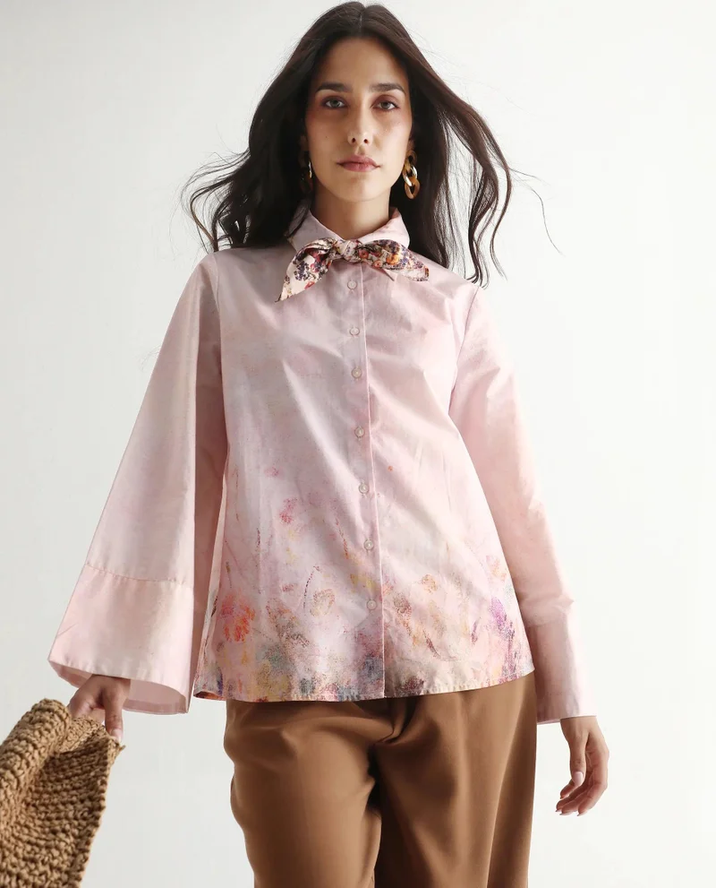 Rareism Women's Regular Fit Shirt With Bell Sleeves