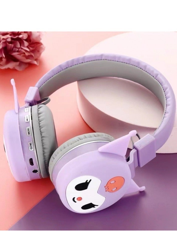Kuromi Style Wireless Bluetooth Headphones for Kids Foldable Headphones for Children Noise Reduction; Suitable for Children's Stereo Headphones for TF Cards, Mobile Phones, Tablets